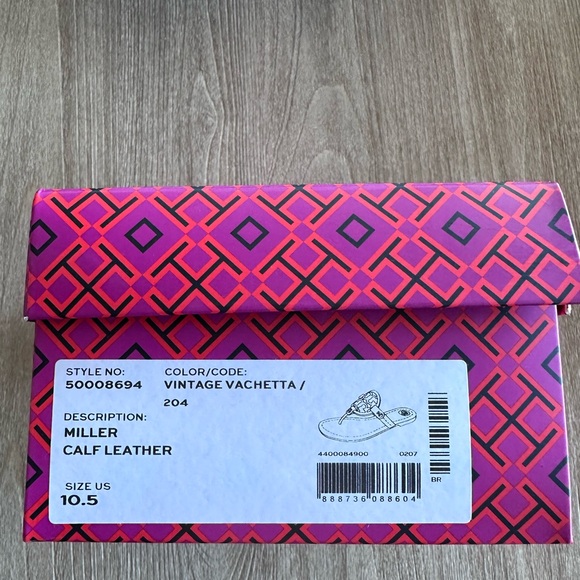 Tory Burch Miller Thong Sandals Slides Vintage Vachetta Tan Brown Leather W 10.5 - Picture 10 of 16